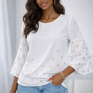 Michael Kors White Blouse with Gold Details